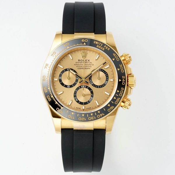 Rolex Cosmograph Daytona 18K Gold Plated Automatic Chronograph Watch Rubber Strap