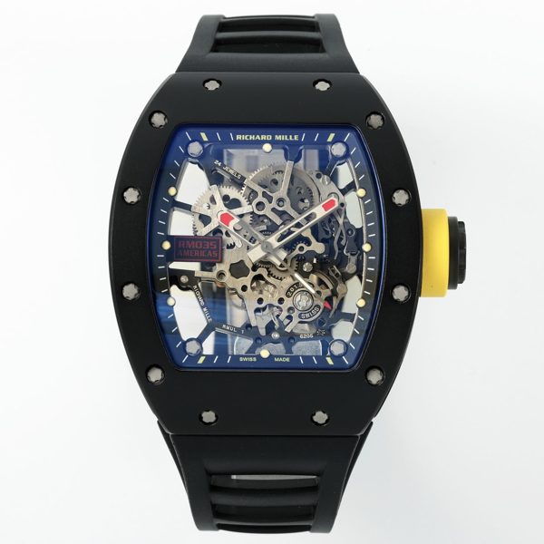 Richard Mille RM035 Americas Hollow Tonneau Mechanical Watch Magnesium Alloy Rubber Strap Multi Colors