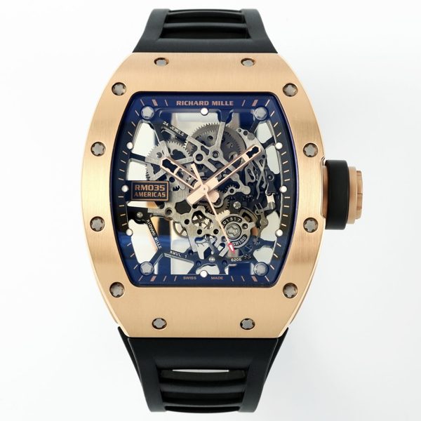 Richard Mille RM035 Americas Hollow Tonneau Mechanical Watch Magnesium Alloy Rubber Strap Multi Colors