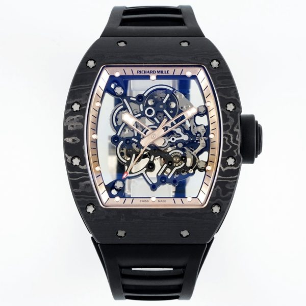 Richard Mille RM055 Tonneau Hollow Automatic Watch Light 74.3g FKM Rubber Strap
