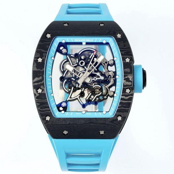 Richard Mille RM055 Tonneau Hollow Automatic Watch Light 74.3g FKM Rubber Strap