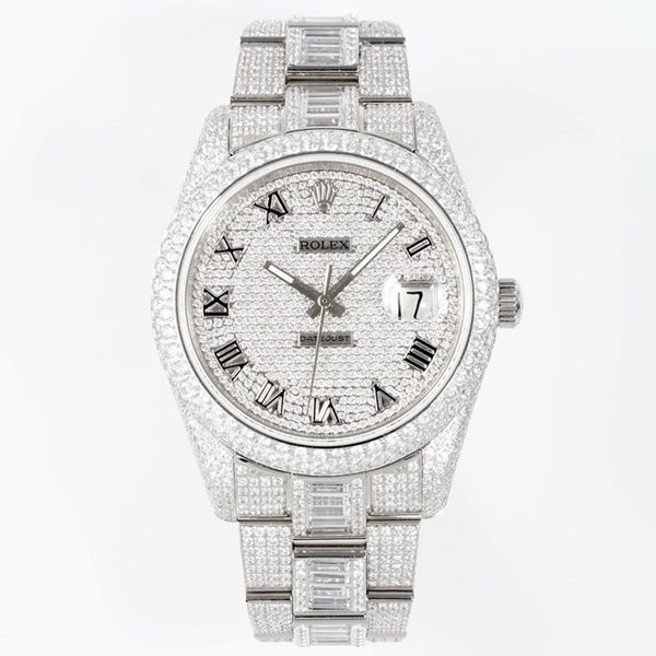 Rolex TW Factory Fully Iced‑Out Datejust 41mm Men Watch, Full Paved Stones, 2824 Automatic Movement