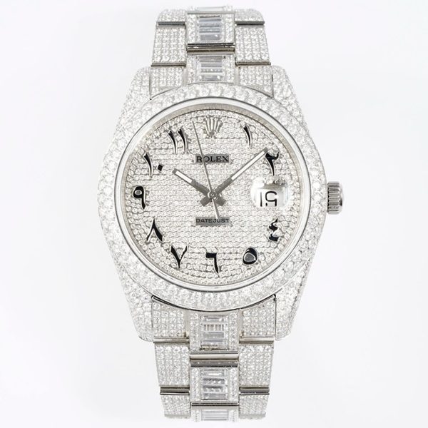 Rolex TW Factory Fully Iced‑Out Datejust 41mm Men Watch, Full Paved Stones, 2824 Automatic Movement