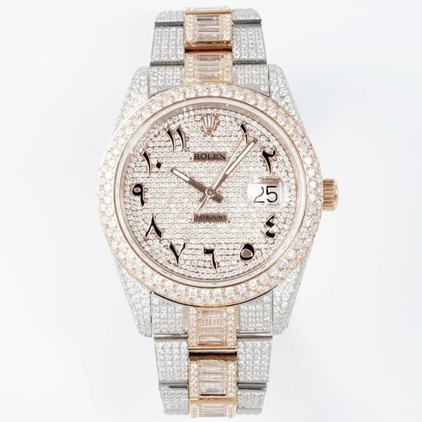 Rolex TW Factory Fully Iced‑Out Datejust 41mm Men Watch, Full Paved Stones, 2824 Automatic Movement