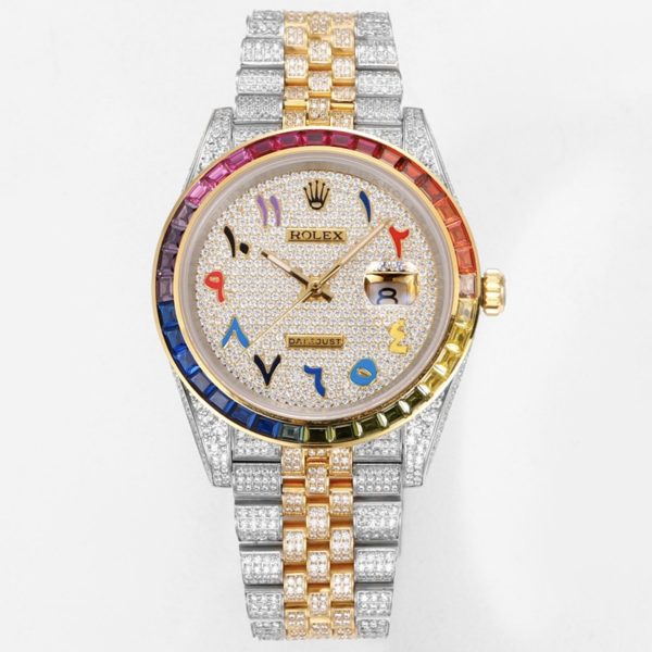 Rolex MS Factory Datejust 41mm Full‑Paved Diamond Watch 904L Steel 3235 Automatic Movement Rainbow Bezel