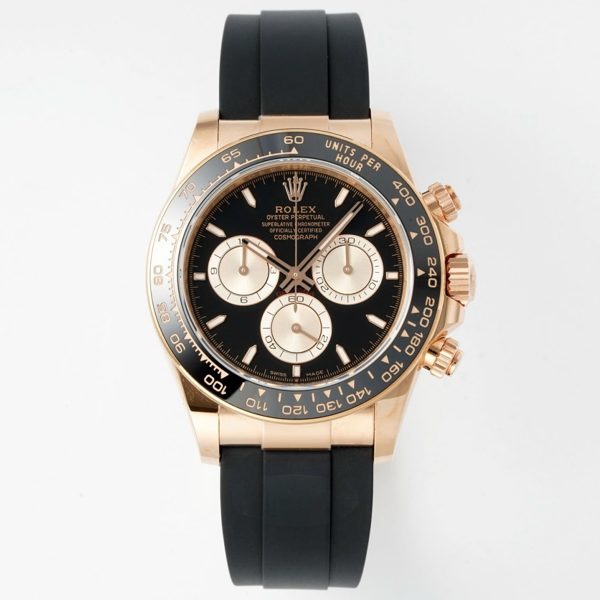 Rolex Cosmograph Daytona 40mm Rubber Strap Weighted 18K Gold‑Plated Cal.4131 Chronograph Movement
