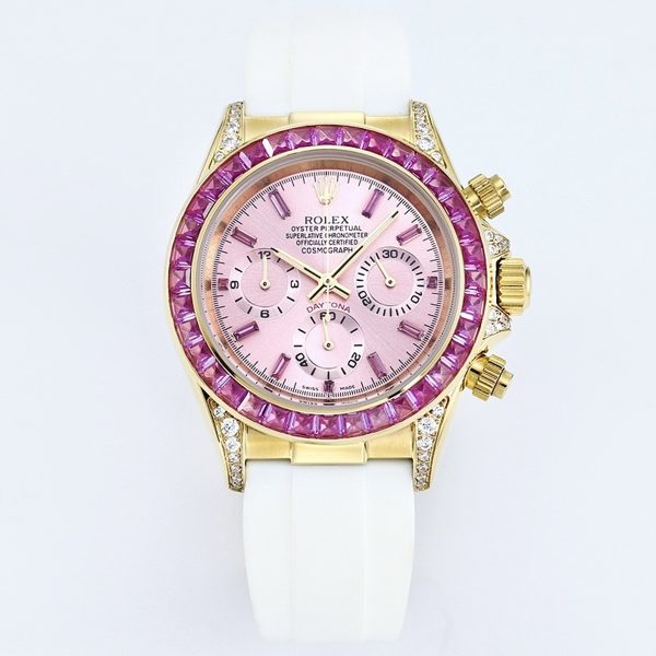 Rolex Cosmograph Daytona Super Clone Watch | Sakura Pink Dial, Pink Ruby Bezel, 43mm