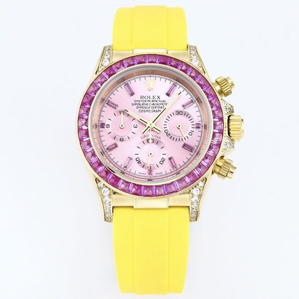 Rolex Cosmograph Daytona Super Clone Watch | Sakura Pink Dial, Pink Ruby Bezel, 43mm