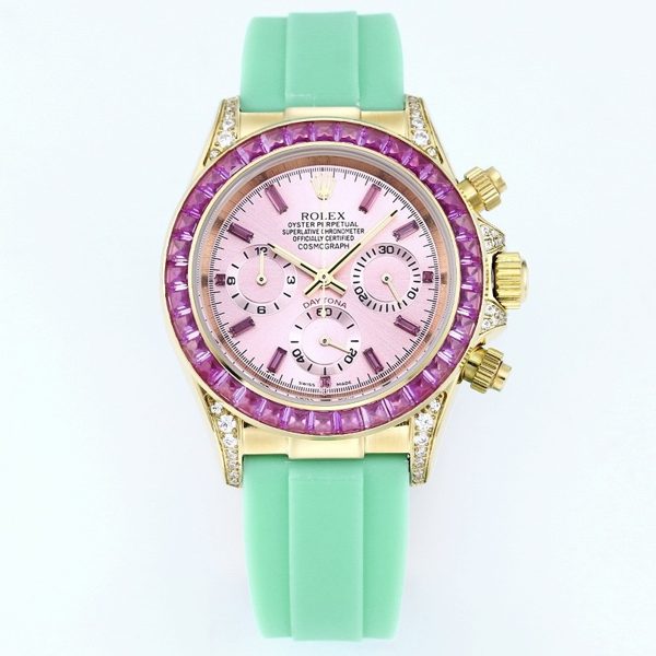 Rolex Cosmograph Daytona Super Clone Watch | Sakura Pink Dial, Pink Ruby Bezel, 43mm
