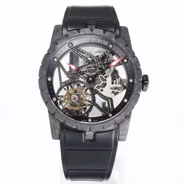 Roger Dubuis Excalibur V4 Skeleton Tourbillon Carbon Fiber Watch NEW Factory Super Clone